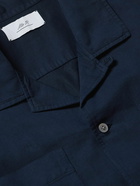 Mr P. - Michael Convertible-Collar Garment-Dyed Cotton and Linen-Blend Twill Shirt - Blue