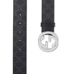 Gucci - 4cm Monogrammed Coated-Canvas Belt - Black