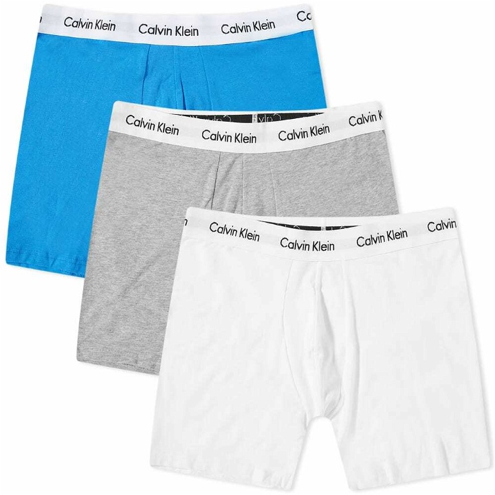 Photo: Calvin Klein Men's Boxer Brief - 3 Pack in Grey/White/Blue