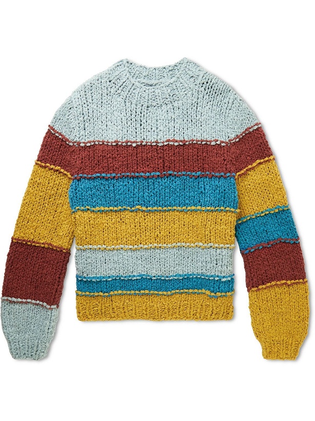 Photo: The Elder Statesman - Panelled Striped Organic Cotton-Bouclé Sweater - Multi