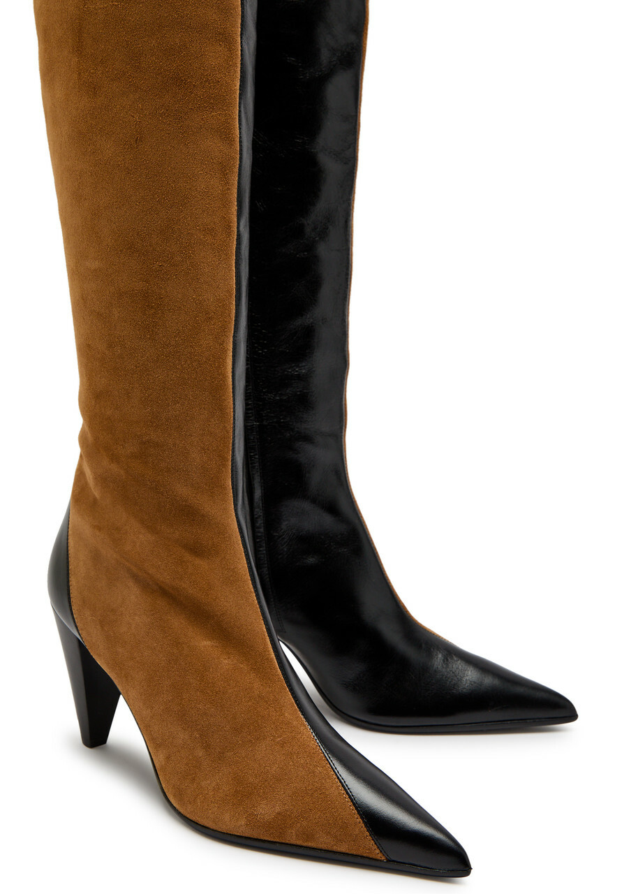 Khaite Harvey 85 Suede and Leather Over-the-knee Boots Black And Caramel