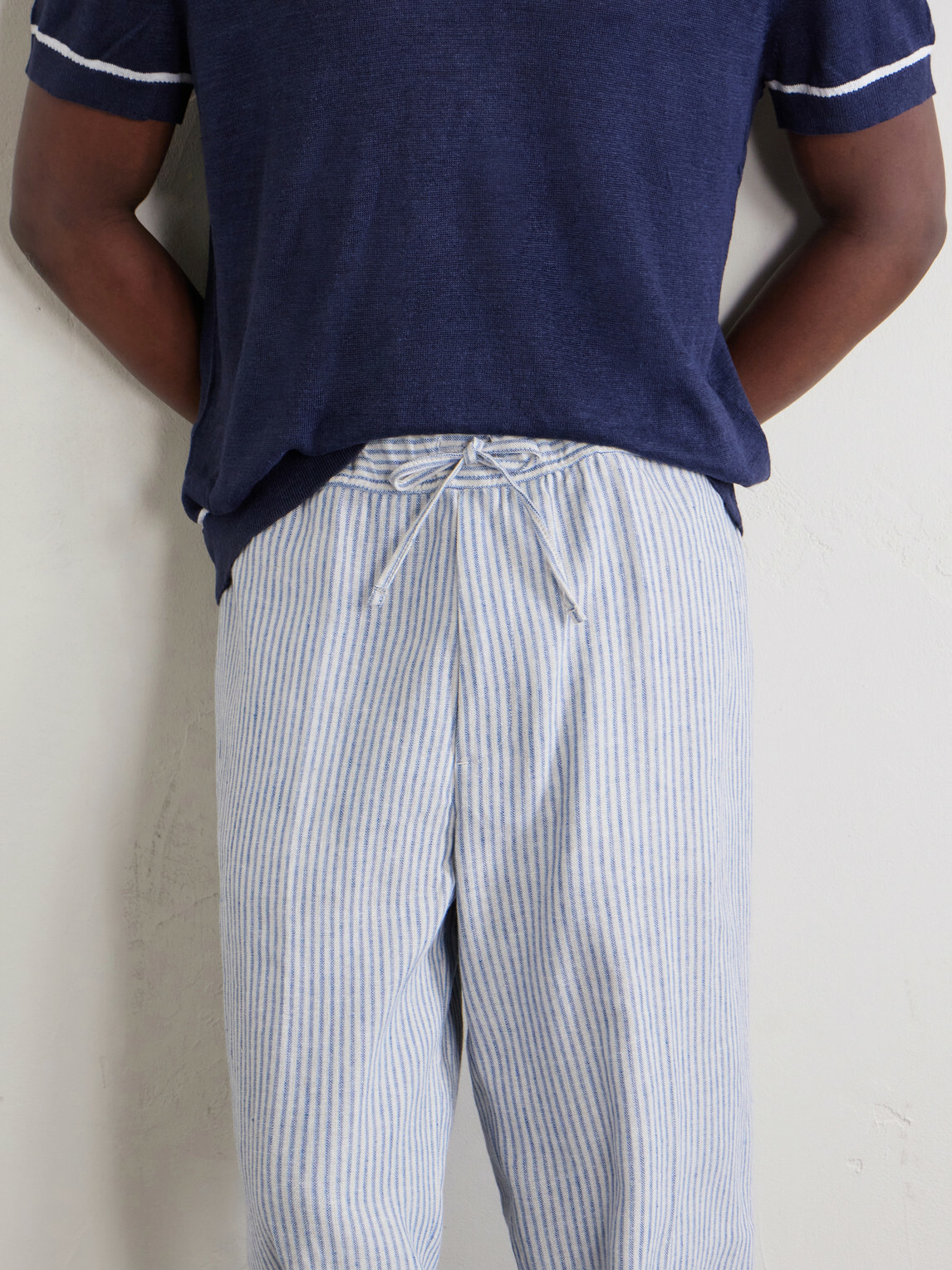 Officine Générale - Nilson Straight-Leg Striped Linen and Cotton-Blend Trousers - Blue