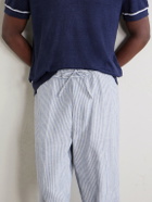Officine Générale - Nilson Straight-Leg Striped Linen and Cotton-Blend Trousers - Blue