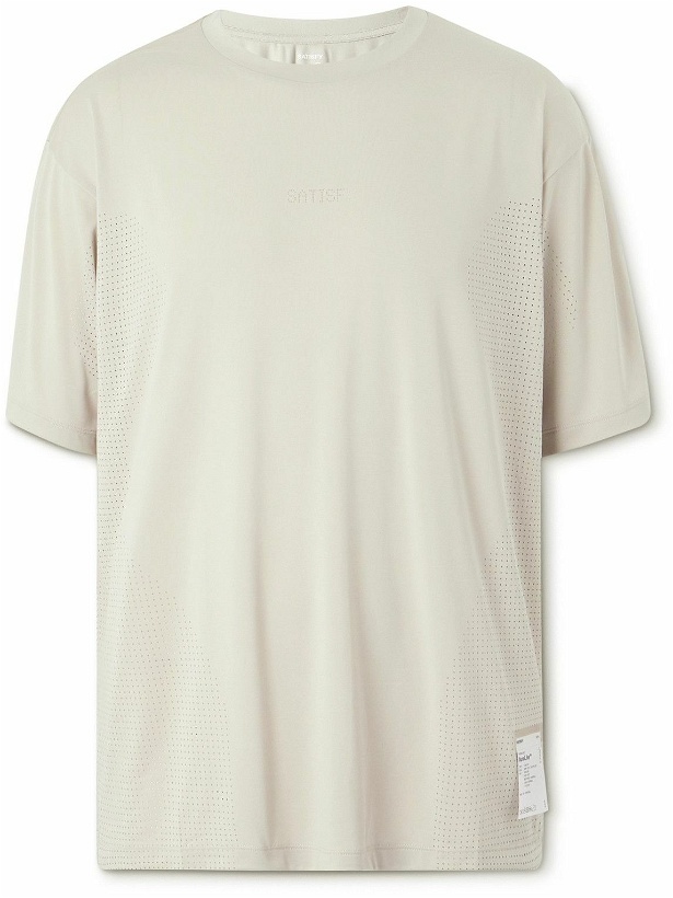 Photo: Satisfy - Logo-Detailed Perforated Recycled AuraLite™ Air Jersey T-Shirt - Neutrals
