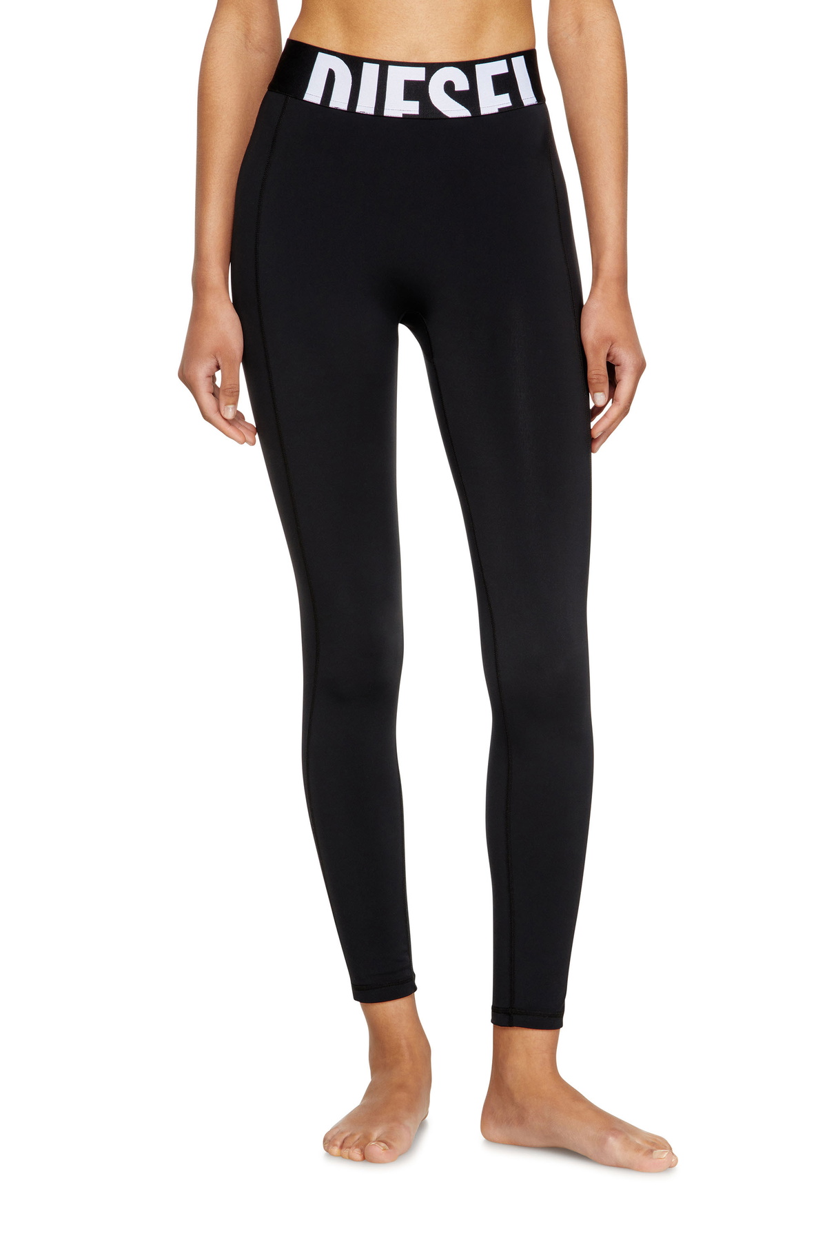 Diesel Microfibre leggings with cut-off logo - Pants Womens in Black