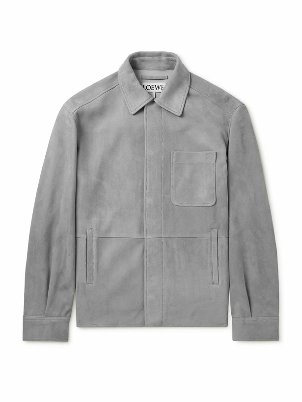 Photo: LOEWE - Oversized Logo-Debossed Suede Overshirt - Gray