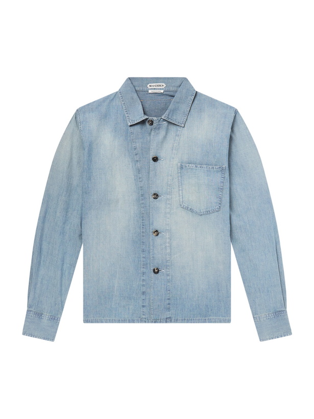 Photo: JW Anderson - Slant Logo-Appliquéd Panelled Denim Shirt - Blue