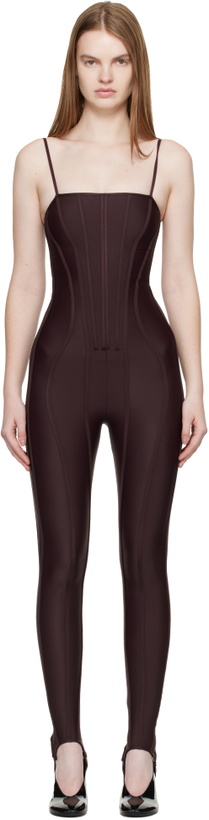 Photo: Mugler Burgundy Boned Stretch Catsuit