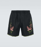 Bode Rosefinch embroidered linen Bermuda shorts