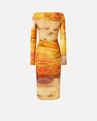 Pinko Slim Fit Midi Dress With Landscape Print Multi. Beige/Pink