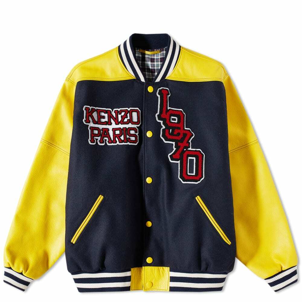 Kenzo Men's Leather Sleeve Letterman Jacket in Midnight Blue