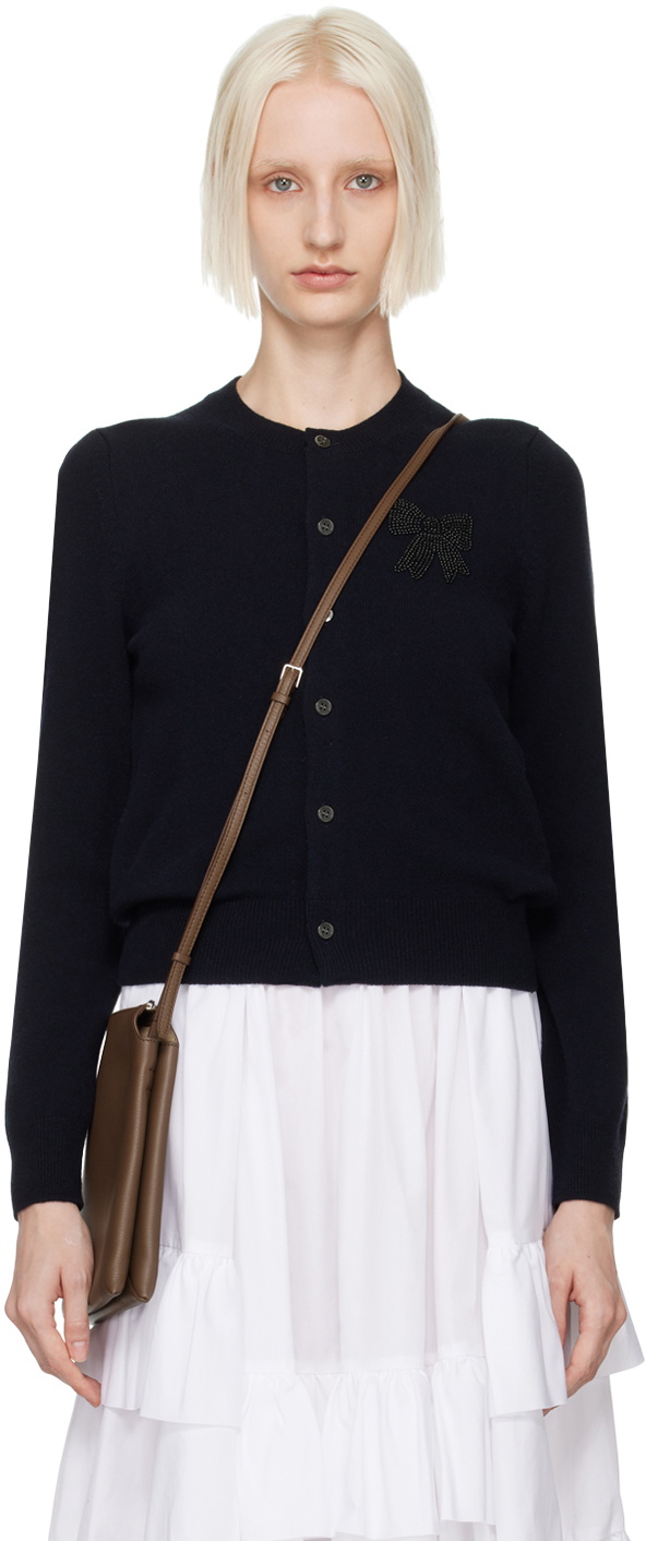Comme des Garçons Girl Navy Beaded Bow Cardigan