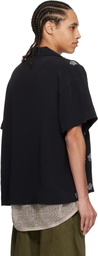 Glass Cypress Black Silk Flower Bowling Shirt