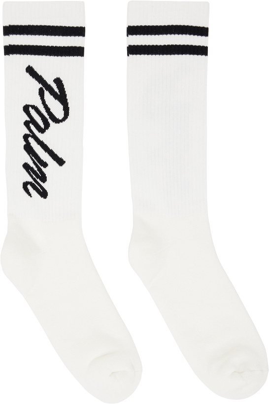 Photo: Palm Angels White Striped Logo Socks
