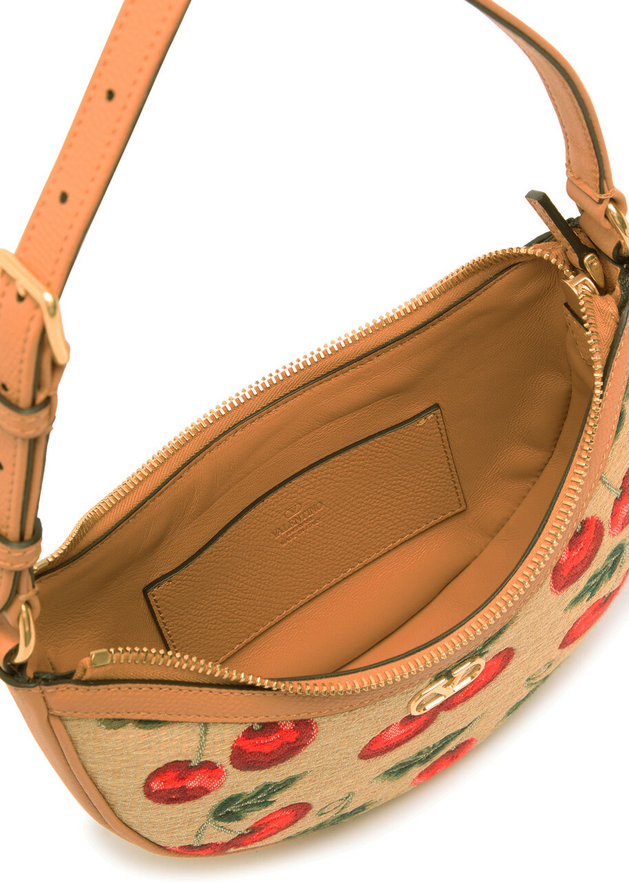 Valentino Garavani Hobo Mini Cherry-jacquard and Leather Shoulder bag - Natural - One Size