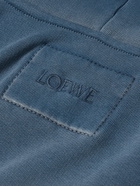 LOEWE - Logo-Embroidered Washed Cotton-Jersey Hoodie - Blue