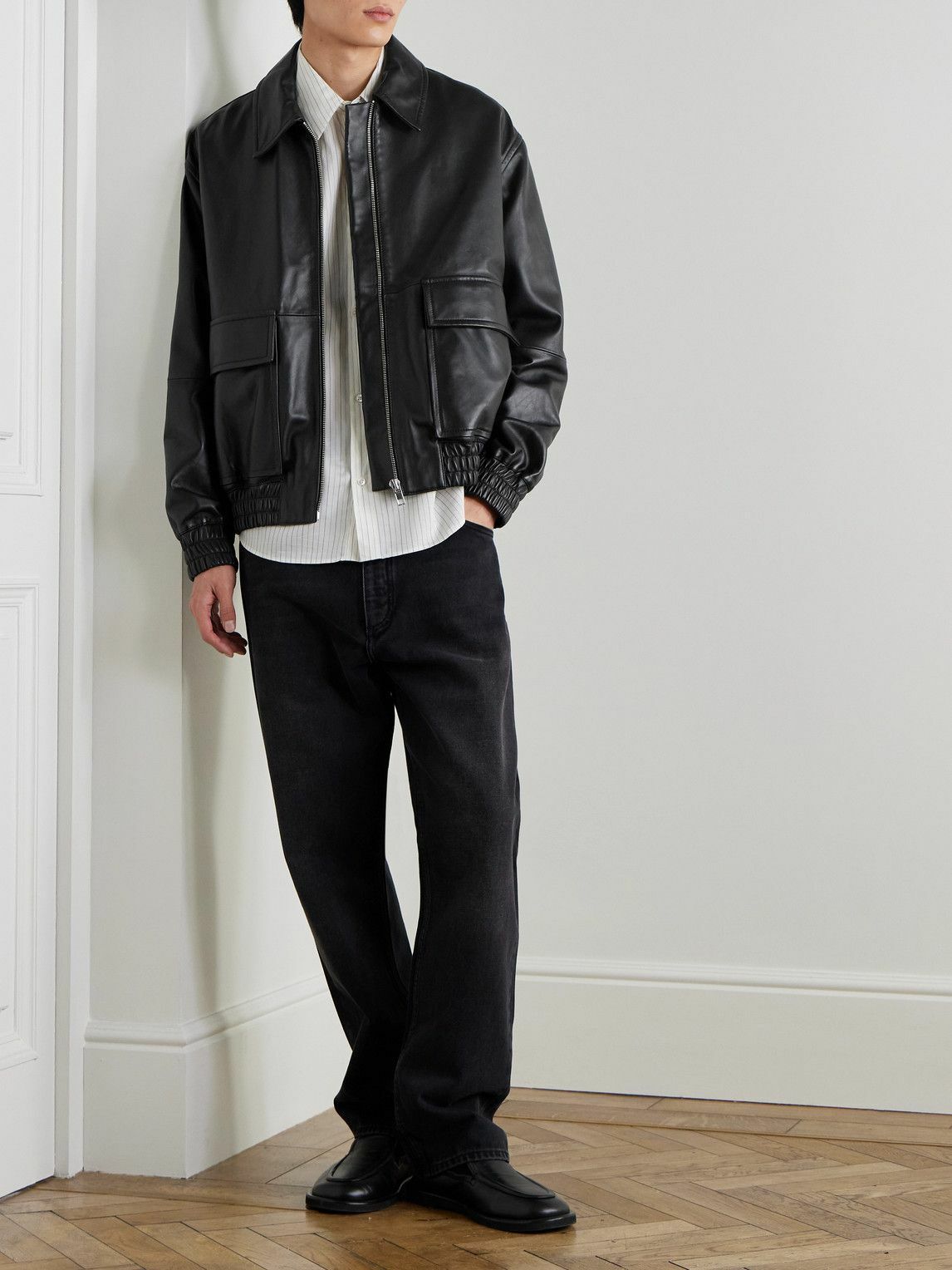 ジャケット・アウター STUDIO NICHOLSON LEATHER BOMBER JACKET Alph Leather Bomber Jacket in Darkest Navy | Classic Leather