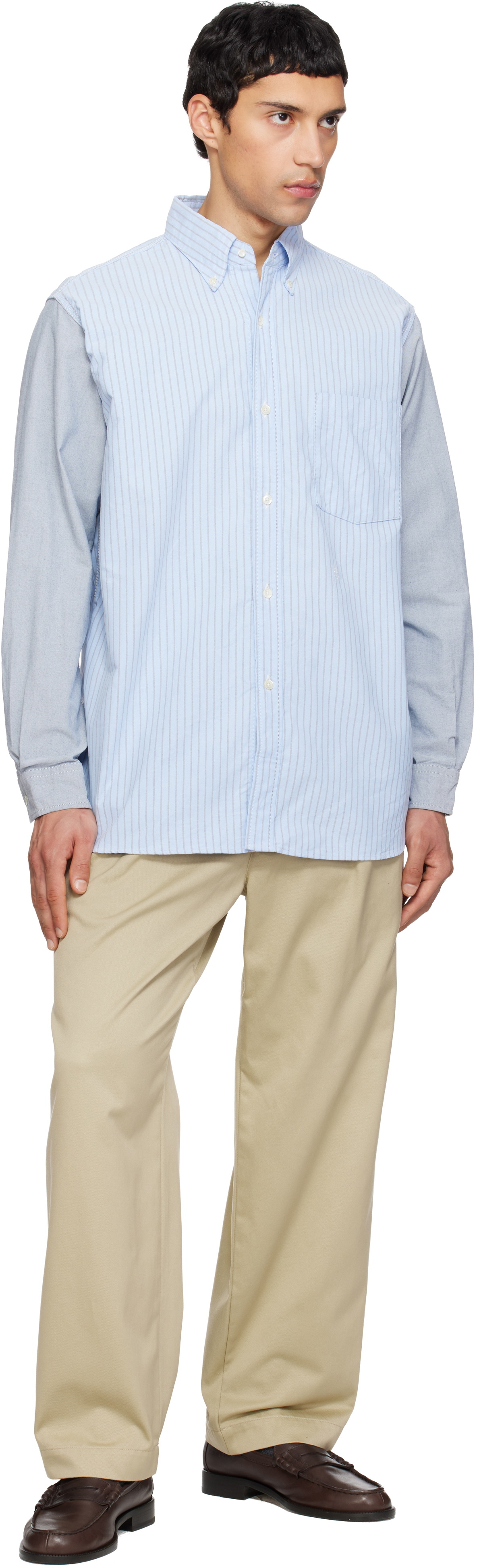 nanamica Blue & Gray Button Down Stripe Storm Shirt