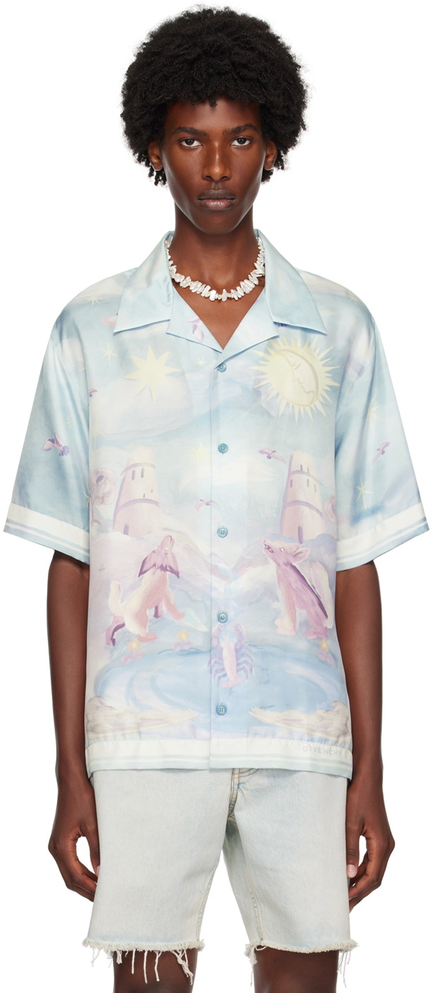Givenchy Blue Graphic Bowling Shirt