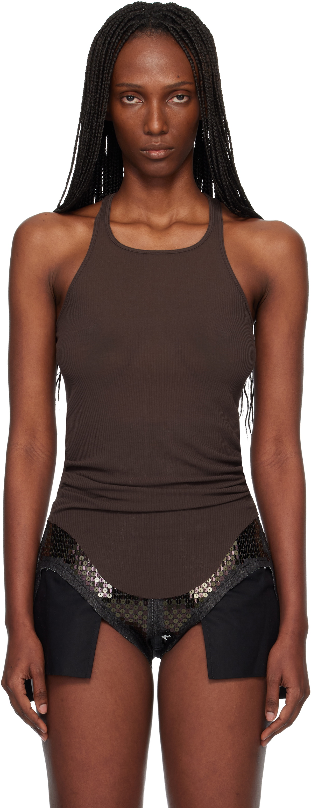 Rick Owens Brown Temple Basic Rib Tank Top