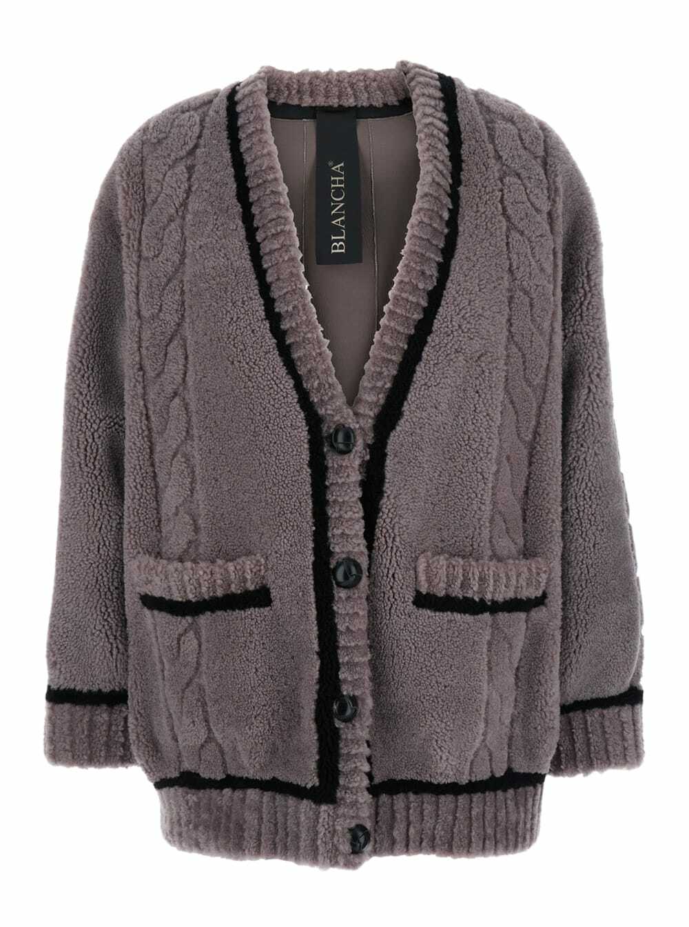 Blancha Grey V-neck Cardigan With Front Pockets In Fur Woman