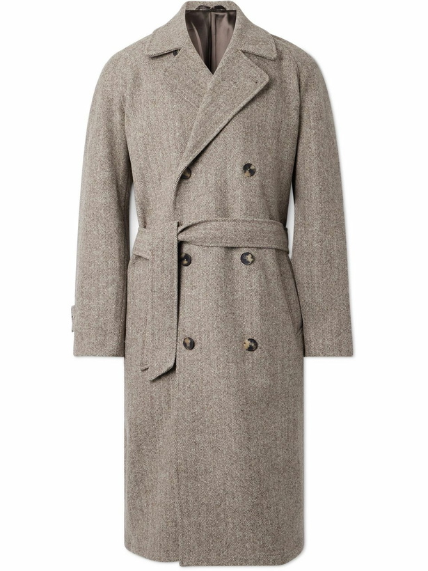 Photo: De Bonne Facture - Grandad Double-Breasted Herringbone Wool Coat - Neutrals
