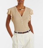 Veronica Beard Aphrodite ribbed-knit ruffled top