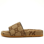 Gucci Men's Sideline Jumbo GG Jacquard Slide in Camel