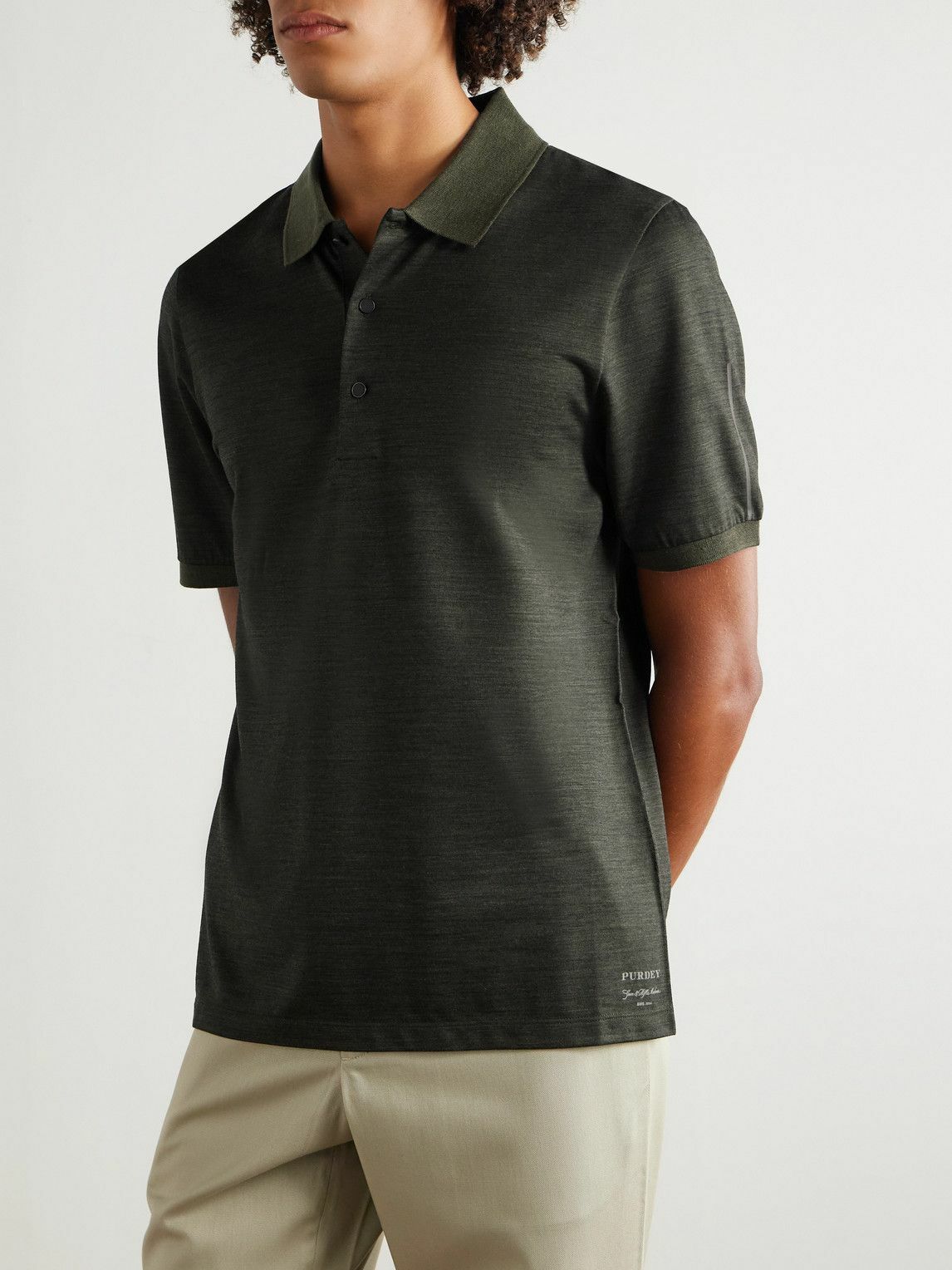 Purdey - Merino Wool and Lyocell-Blend Piqué Polo Shirt - Green