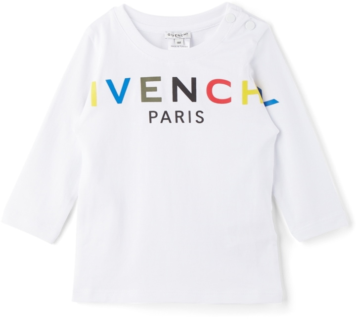 Photo: Givenchy Baby White & Multicolor Logo Long Sleeve T-Shirt