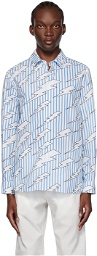 Neil Barrett Blue & White Striped Raining Bolts Shirt