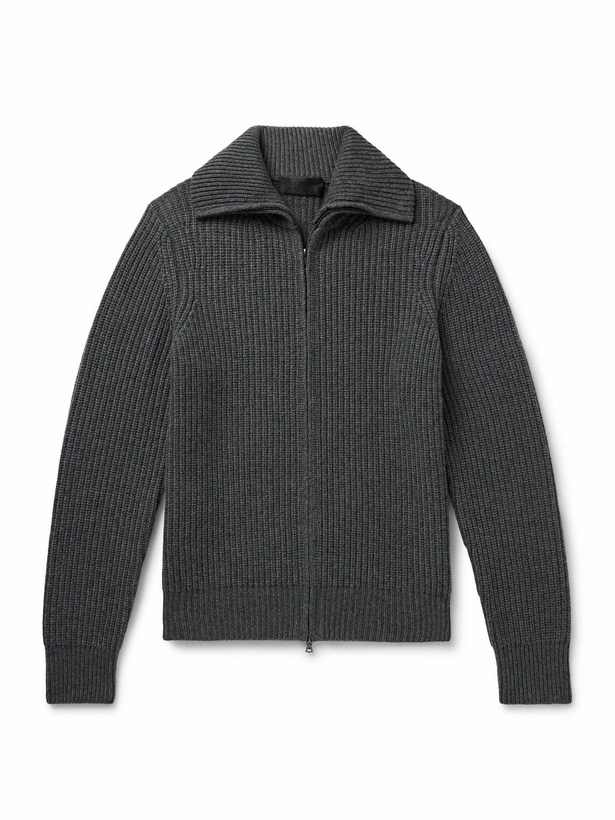 Photo: Nili Lotan - Ribbed-Knit Zip-Up Cardigan - Gray