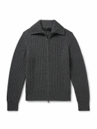 Nili Lotan - Ribbed-Knit Zip-Up Cardigan - Gray