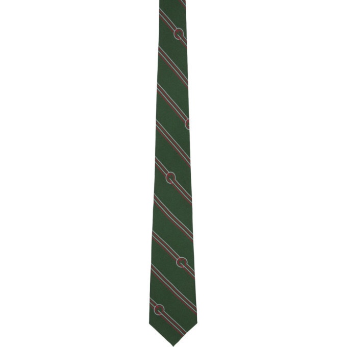 Photo: Gucci Green Silk Diagonal Stripes and G Tie