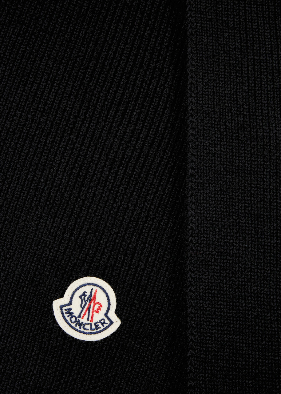Moncler Logo Ribbed Wool Scarf - Black - One Size