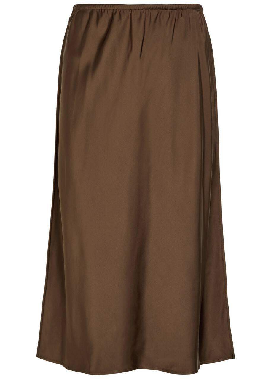 Vince Satin Slip Midi Skirt Brown