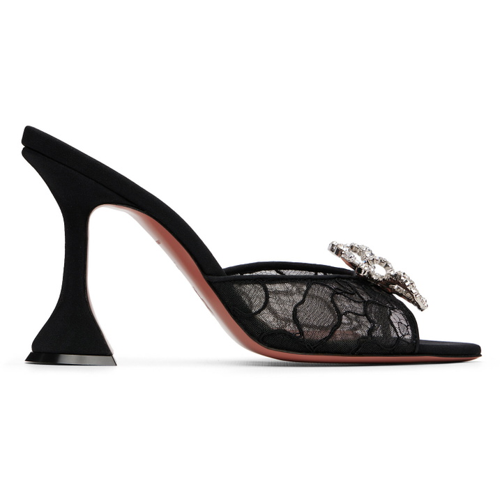 Photo: Amina Muaddi Black Rosie Lace Slipper 95 Heeled Sandals