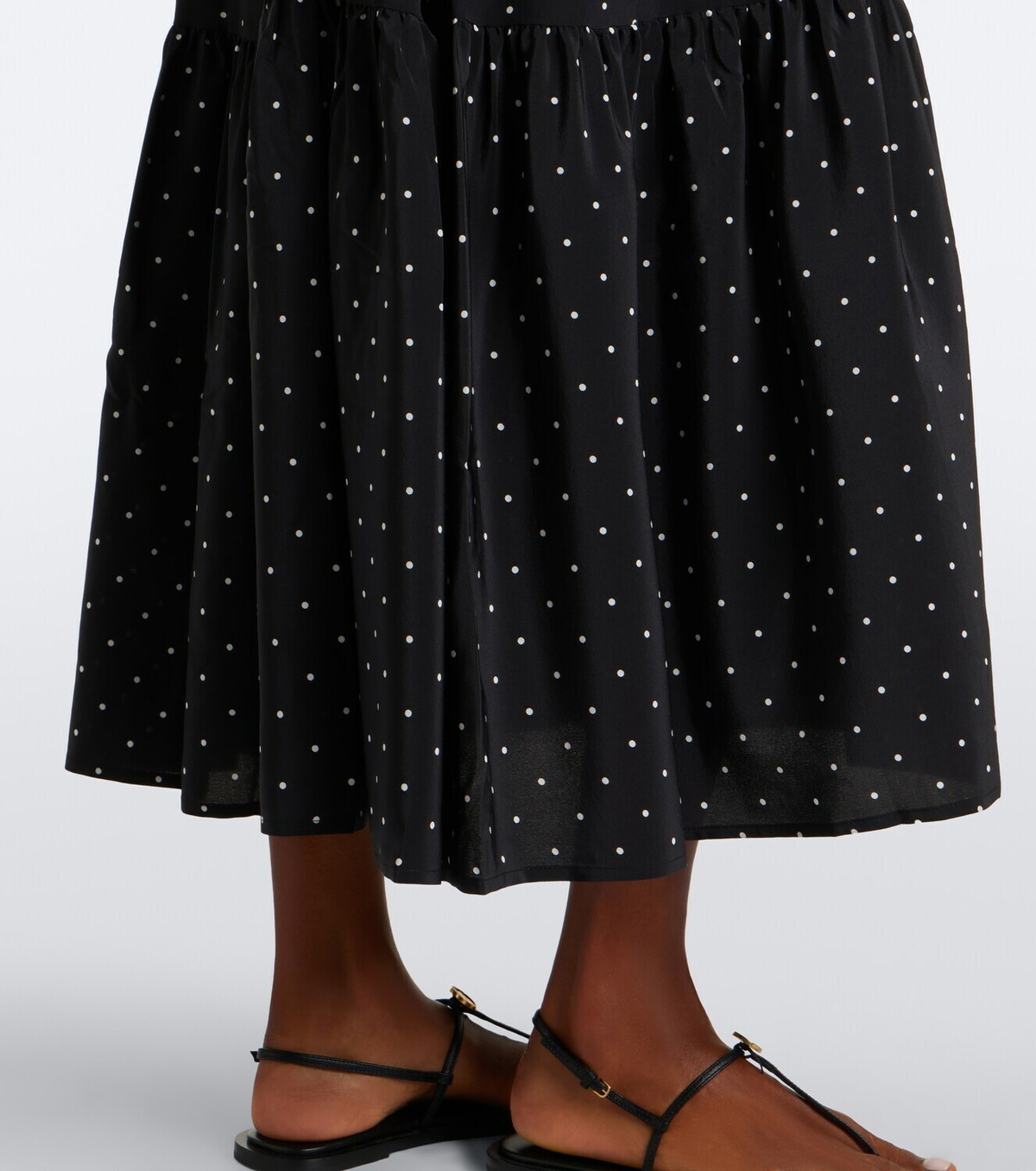 Asceno Polka-dot tiered silk midi dress
