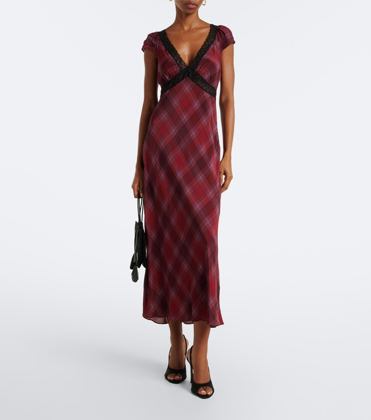Rixo Iggy lace-trimmed plaid midi dress