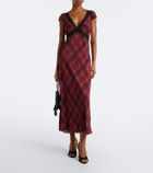 Rixo Iggy lace-trimmed plaid midi dress