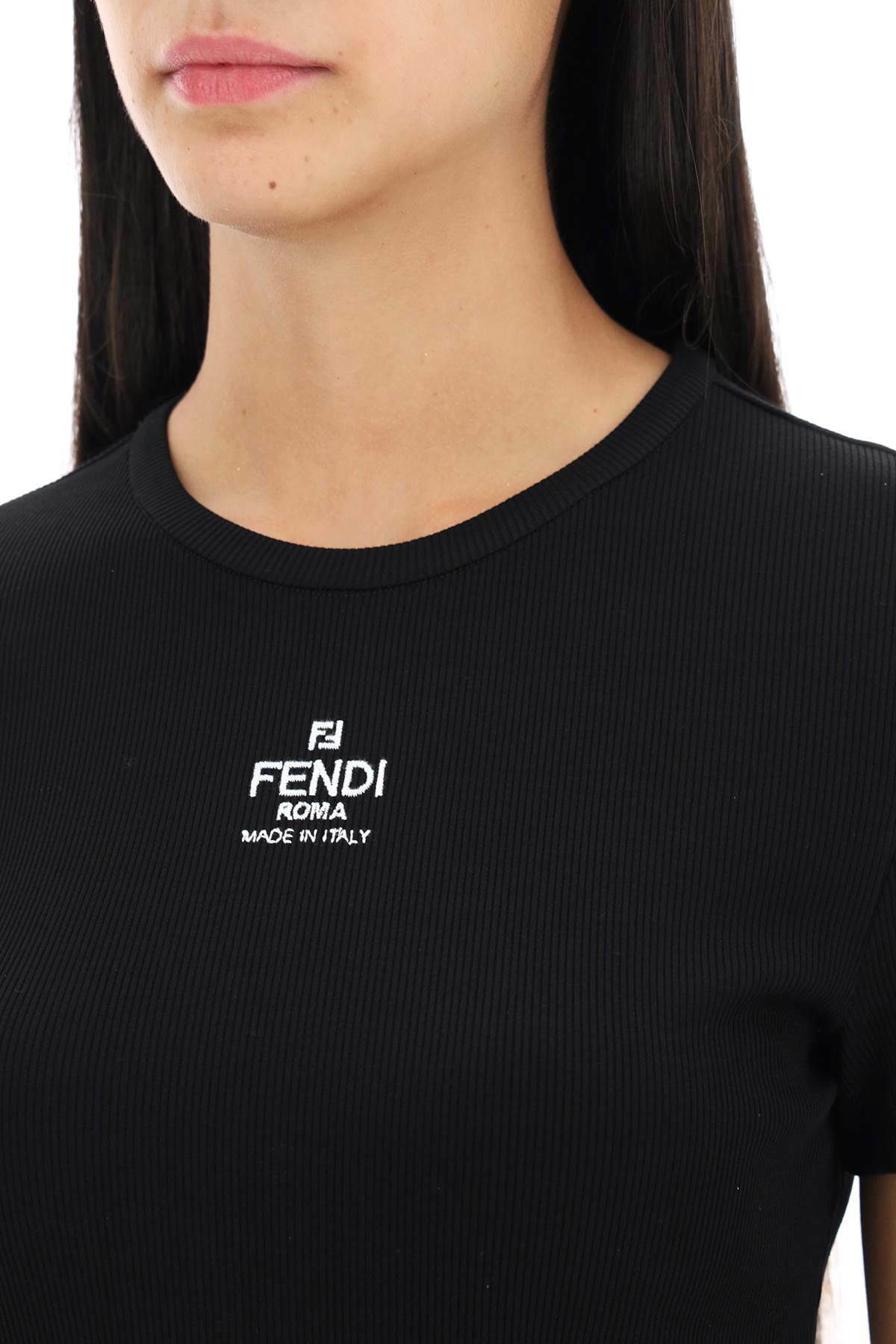 FENDI cropped t-shirt with logo embroidery Black Fendi