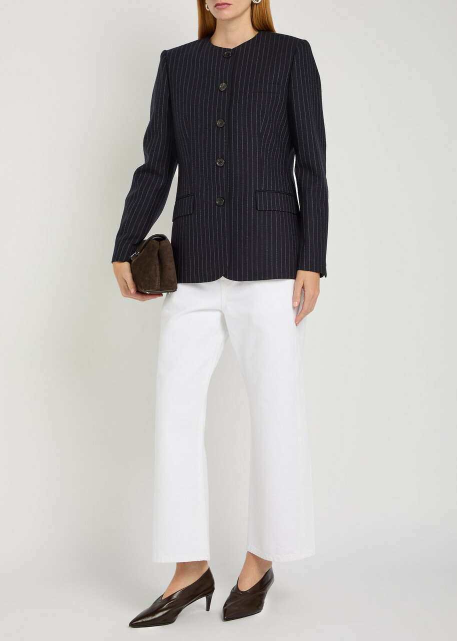Nili Lotan Gertrude Pinstriped Wool Jacket Navy
