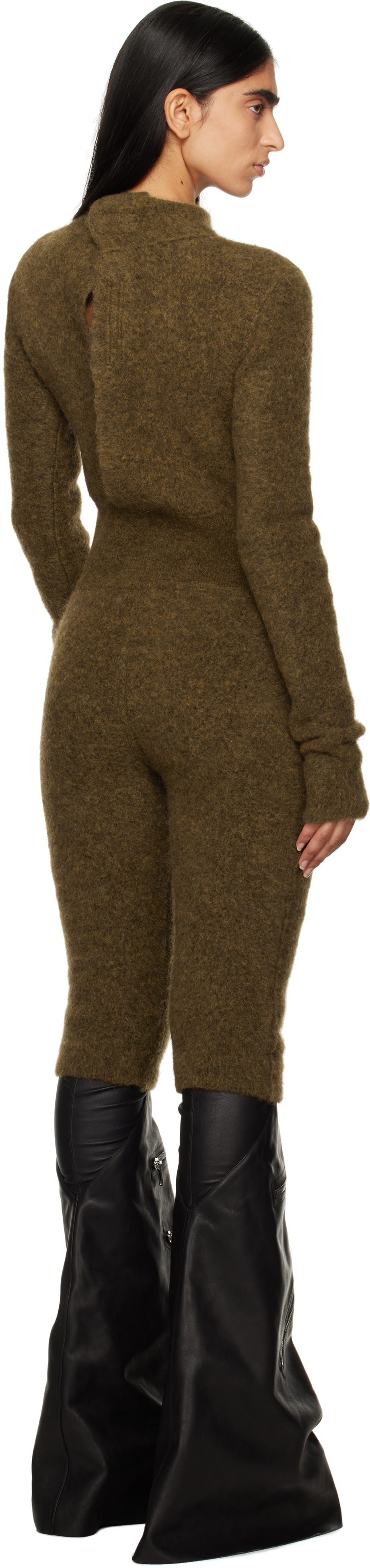 Rick Owens Tan Porterville Alpaca Knit Headon Jumpsuit