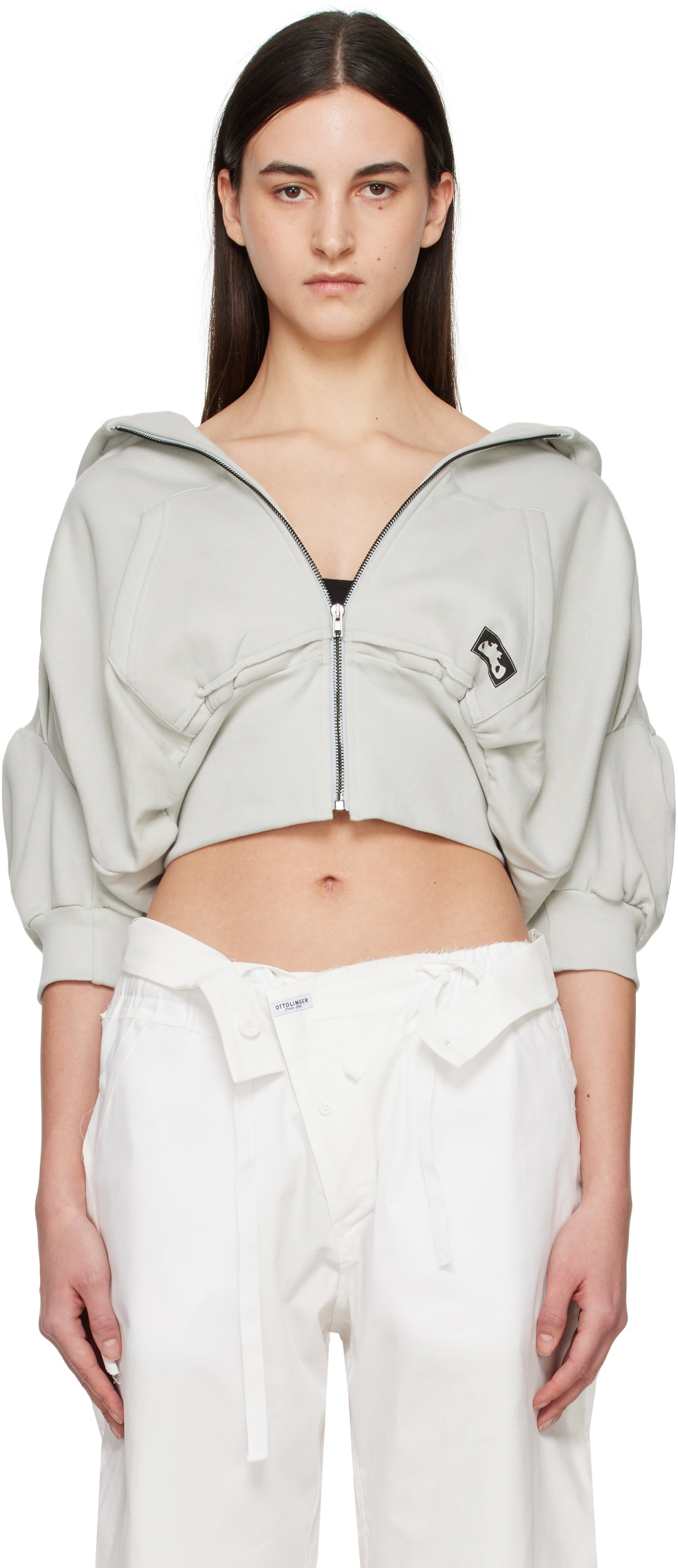 Ottolinger Gray Cropped Short Sleeve Hoodie