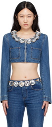 AREA Blue Jumbo Crystal Denim Jacket