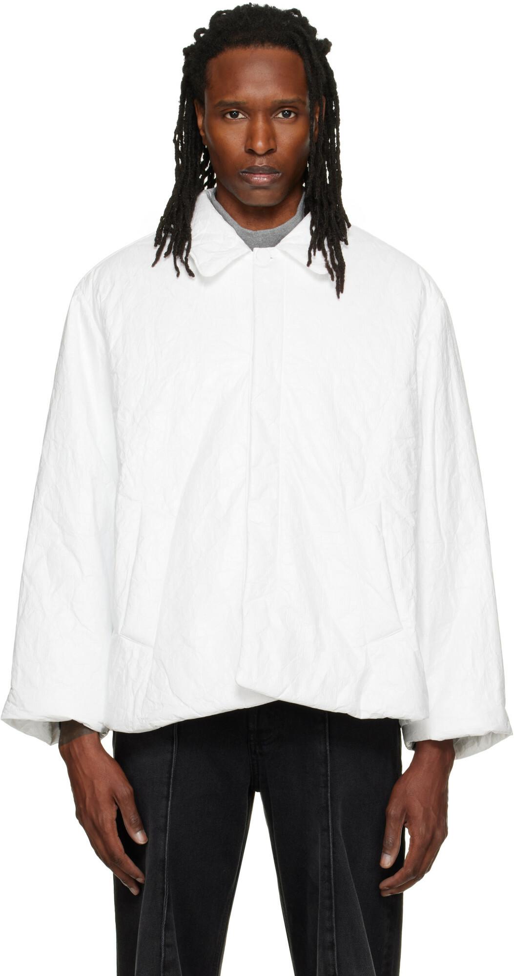 ALAINPAUL White Padded Short Car Coat