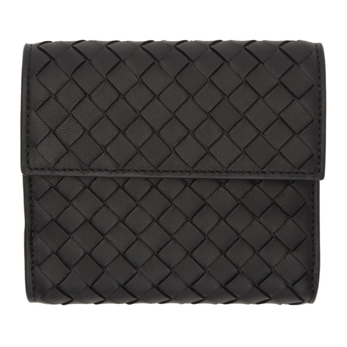 Bottega Veneta Black Small Intrecciato Trifold Wallet