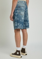 Amiri Palm Printed Denim Shorts Indigo