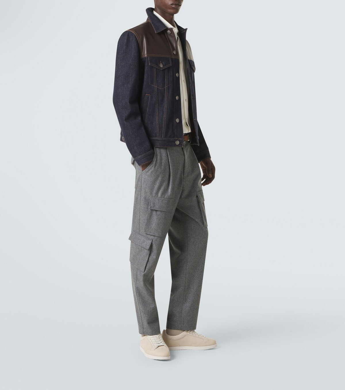 Brunello Cucinelli Suede-trimmed leather sneakers