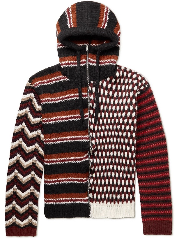 Photo: Marni - Patchwork Intarsia-Knit Zip-Up Hoodie - Red